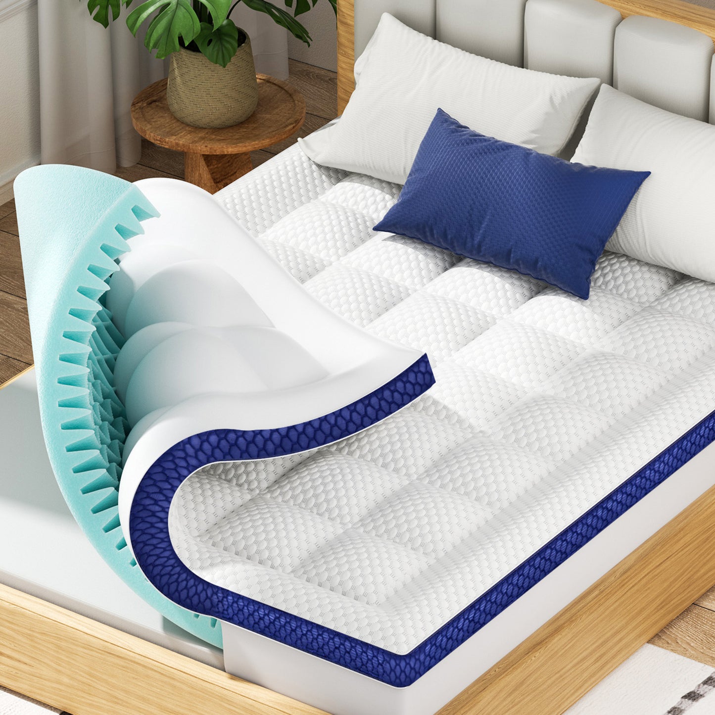 BEDELITE Mattress Topper Dual Layer 4 Inch Memory Foam Mattress Topper, Bamboo Pilow Top Mattress Pad and Premium Gel Foam Mattress, with Stretchable Pockets Up to 6"-24"