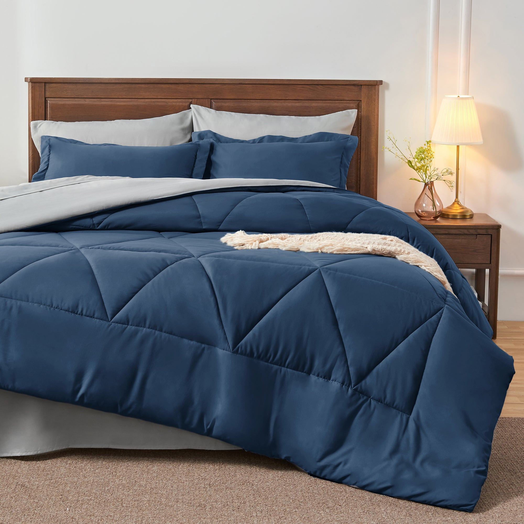 BEDELITE Comforter Set 5 Pieces Bed in A Bag - Soft Microfiber Reversible Twin Extra Long Bed Set