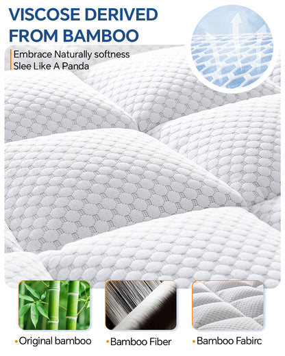 BEDELITE Mattress Topper Dual Layer 4 Inch Memory Foam Mattress Topper, Bamboo Pilow Top Mattress Pad and Premium Gel Foam Mattress, with Stretchable Pockets Up to 6"-24"