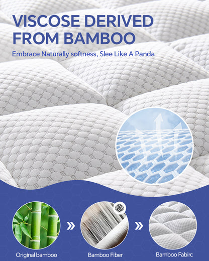 BEDELITE Mattress Topper Dual Layer 4 Inch Memory Foam Mattress Topper, Bamboo Pilow Top Mattress Pad and Premium Gel Egg Crate Foam Mattress