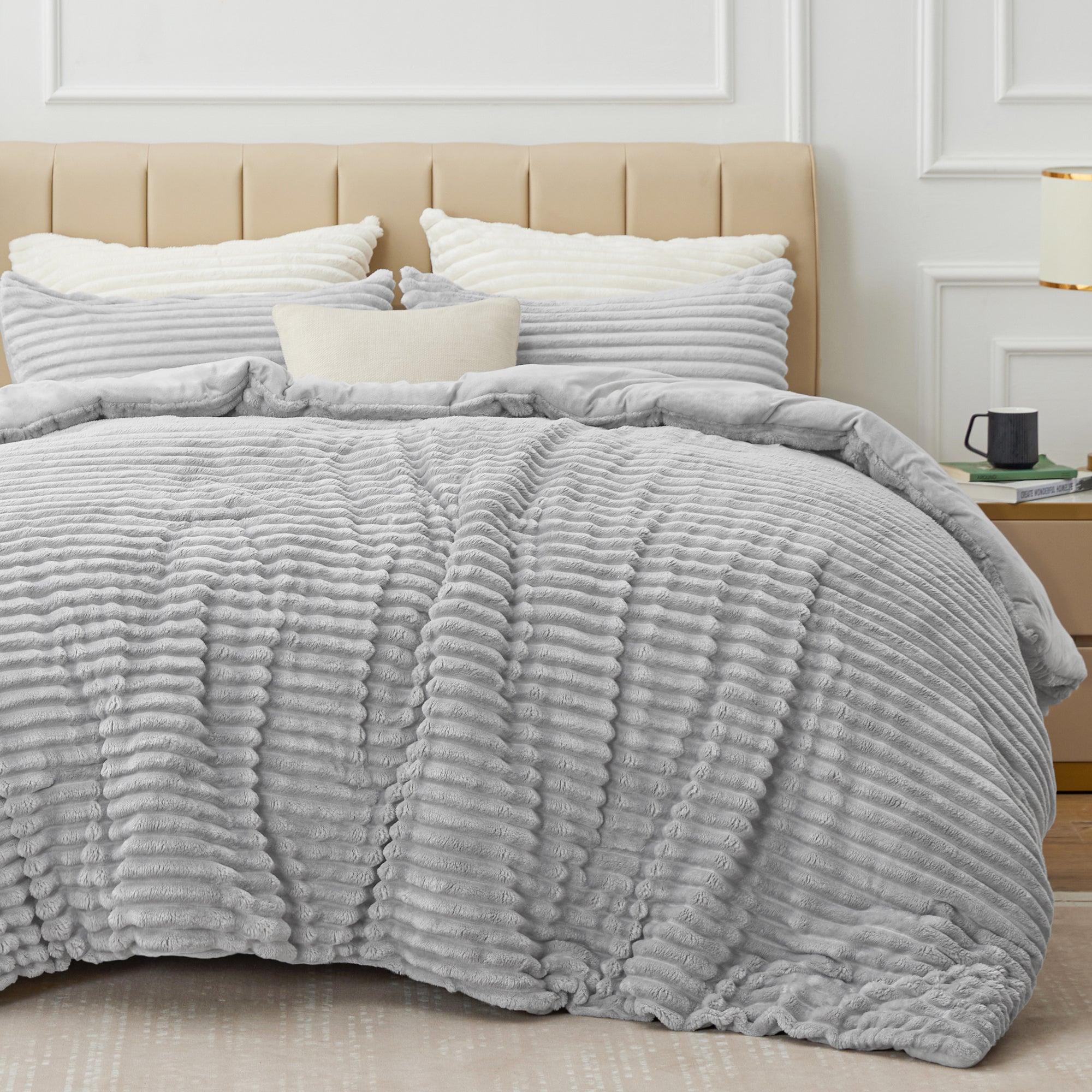 BEDELITE Fleece Comforter Set -Super Soft & Warm Fluffy Bedding, Luxury Fuzzy Heavy Bed Set for Winter