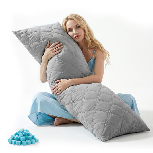 BEDELITE Cooling Body Pillow for Adults, Creative Ultra Soft Cool-Touch Quilted Nylon-Spandex Body Pillow Cover, Adjustable Memory Foam Long Pillow for Side Sleepers, Pregnancy & Back Pain