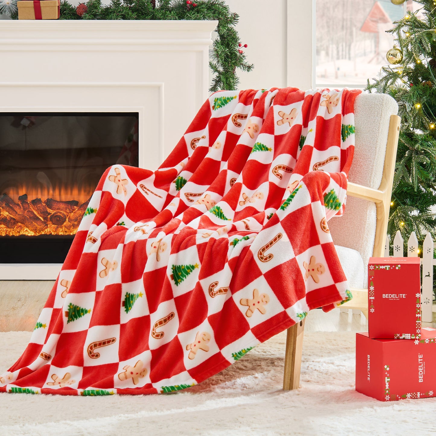 BEDELITE Christmas Throw Blanket– Cozy Holiday Blanket with Red Snowflake Design, Soft Lightweight Fleece Christmas Blanket for Couch & Bed, Festive Home Décor & Gift