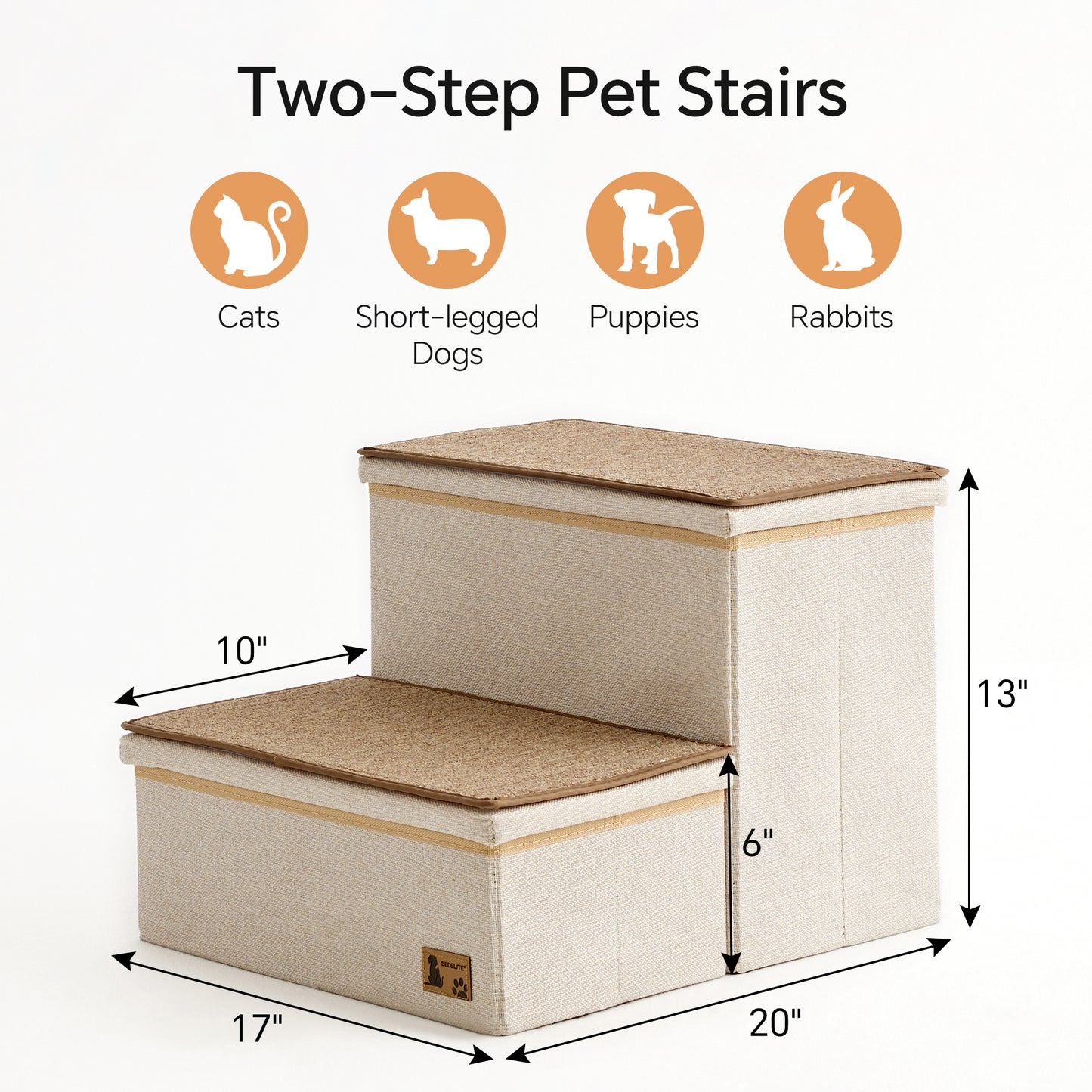 BEDELITE Dog Stairs for Large Dogs, Heavy-Loaded Foldable Pet Stairs Up to 200Lbs with Detachable Mats & Storage, Dog Steps for Bed and Couch