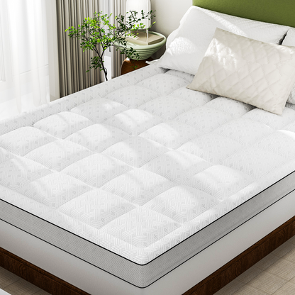 BEDELITE 3 Inch Memory Foam Mattress Topper,Pillow Top Mattress Topper with Bamboo Rayon Cover,Breathable Mesh Side Mattress Pad,21" Deep Pocket,Soft Supportive Mattress Bed Topper