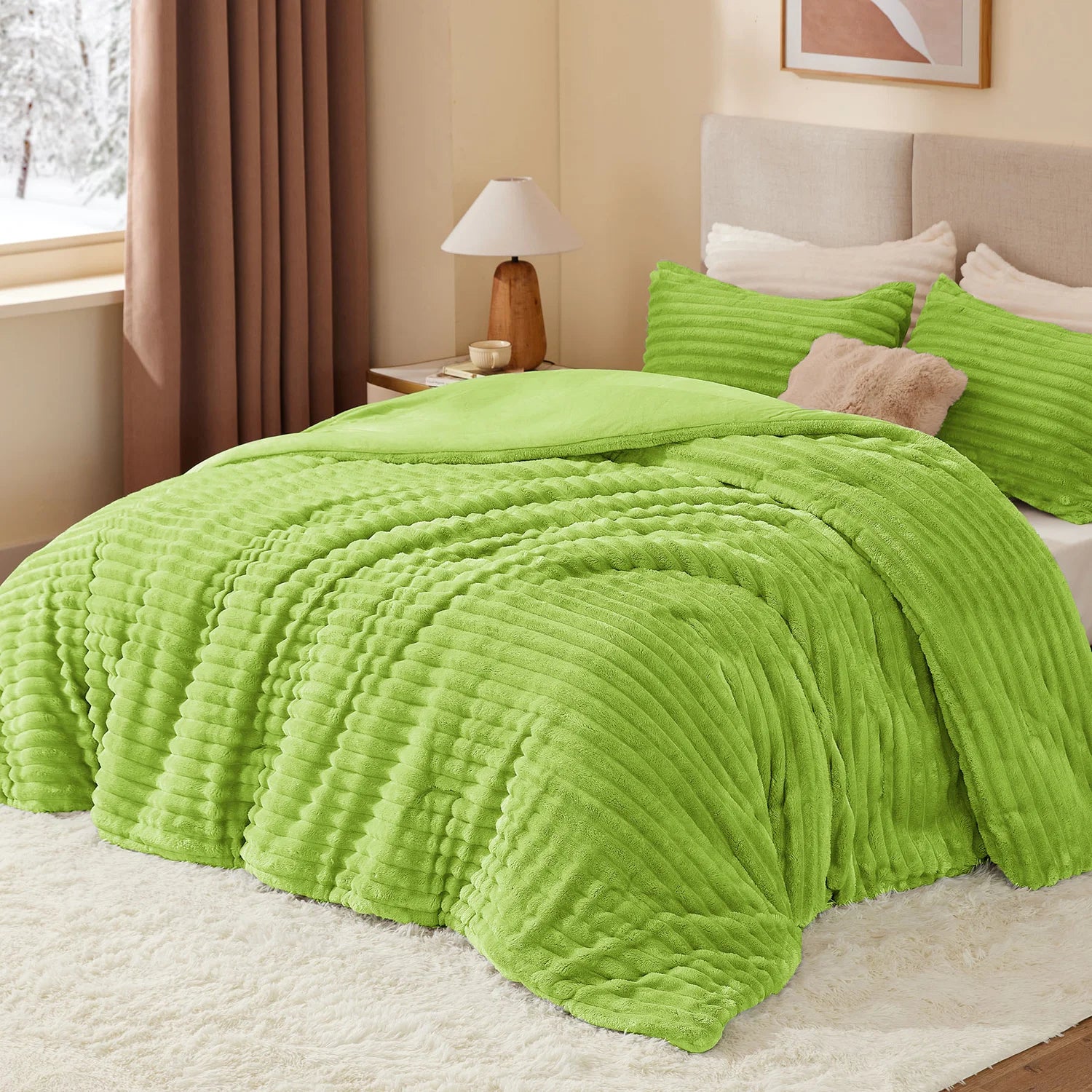 BEDELITE Fleece Comforter Set -Super Soft & Warm Fluffy Bedding, Luxury Fuzzy Heavy Bed Set for Winter