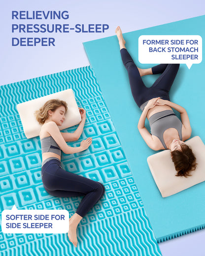 BEDELITE Mattress Topper Dual Layer 4 Inch Memory Foam Mattress Topper, Bamboo Pilow Top Mattress Pad and Premium Gel Egg Crate Foam Mattress