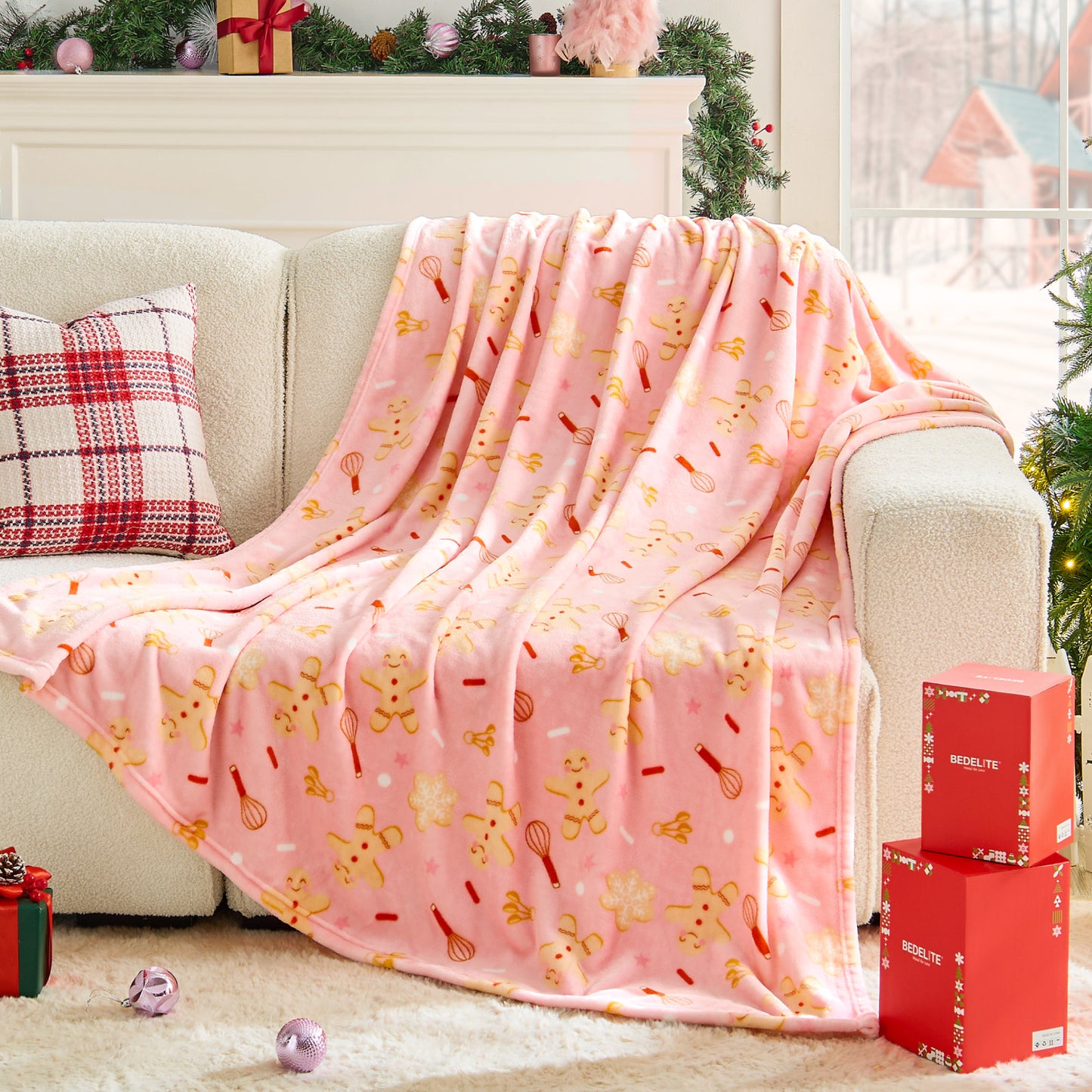 BEDELITE Christmas Throw Blanket– Cozy Holiday Blanket with Red Snowflake Design, Soft Lightweight Fleece Christmas Blanket for Couch & Bed, Festive Home Décor & Gift