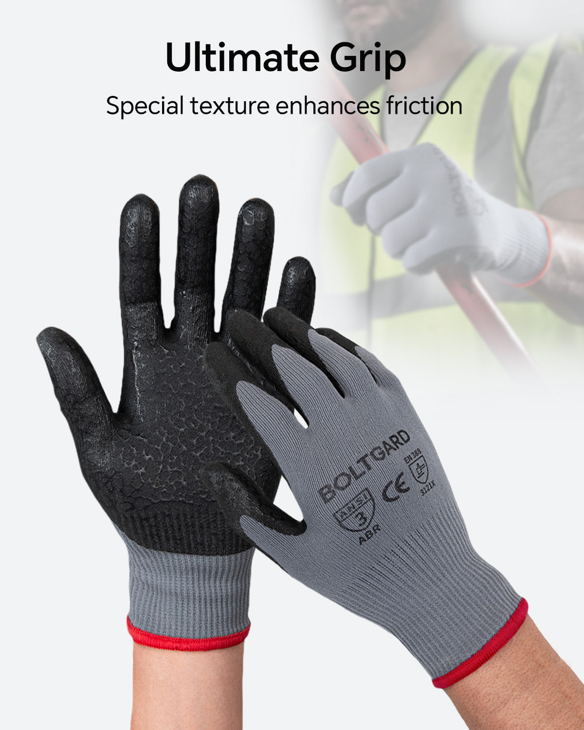 BOLTGARD Work Gloves Men Pro with Wavy Foam Nitrile Grip, Breathable Touchscreen