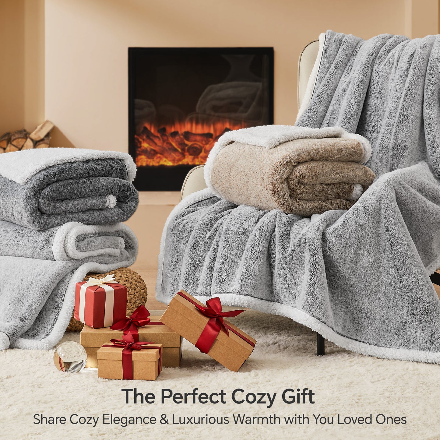 BEDELITE Faux Fur Throw Blanket for Couch - Super Soft & Warm Thick Sherpa Blanket for Sofa and Room Decor, Luxury Cozy Plush Fluffy Winter Blanket Gifts for Women Men Mom Dad
