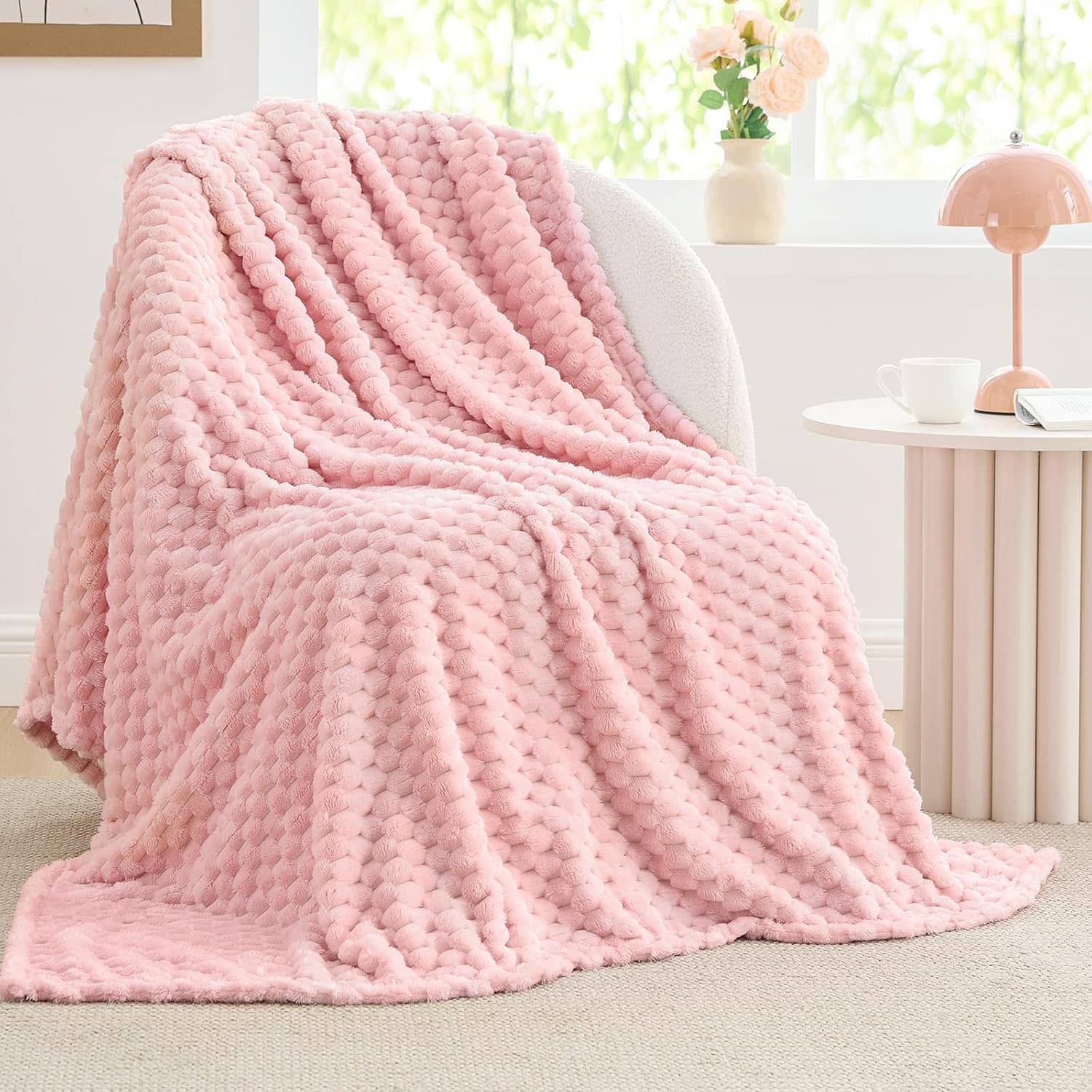3D Jacquard Pink Throw Blankets