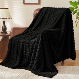 3D Checkered Jacquard Throw Blanket Black
