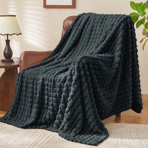 3D Checkered Jacquard Throw Blanket Black Blue