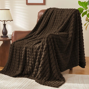 3D Checkered Jacquard Throw Blanket Brown