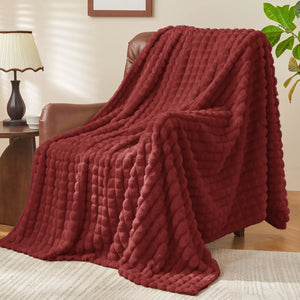 3D Checkered Jacquard Throw Blanket Burgundy