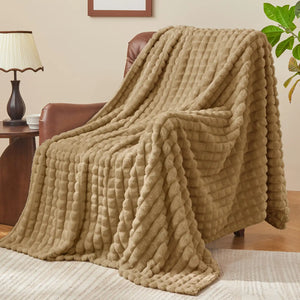 3D Checkered Jacquard Throw Blanket Camel