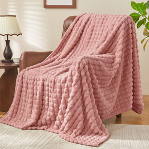 3D Checkered Jacquard Throw Blanket Dusty Pink