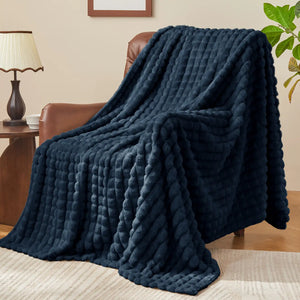 3D Checkered Jacquard Throw Blanket Navy