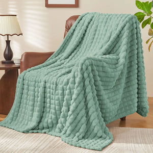 3D Checkered Jacquard Throw Blanket Sage Green