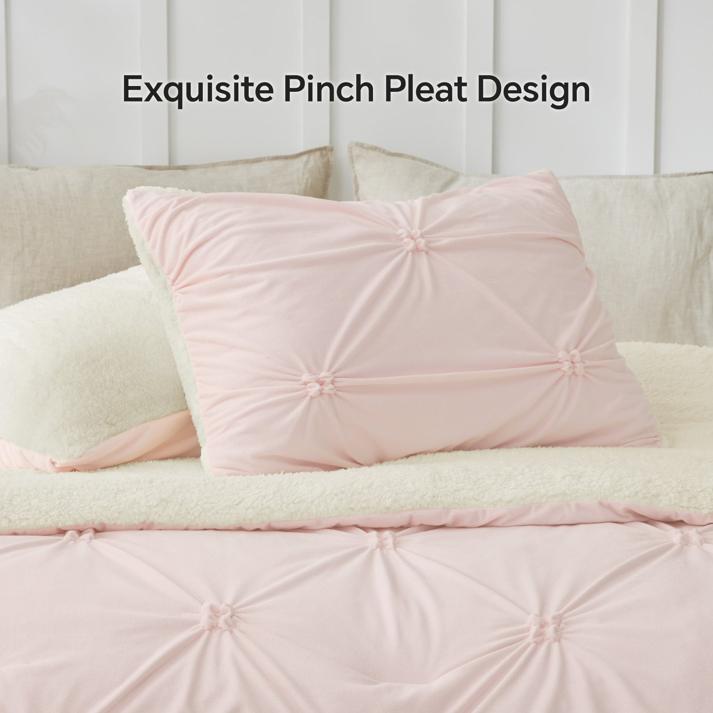 BEDELITE Pintuck Fluffy Comforter Set - Super Soft Sherpa Comforter , Luxury Warm Bedding Set for Winter, Fuzzy Bed Set