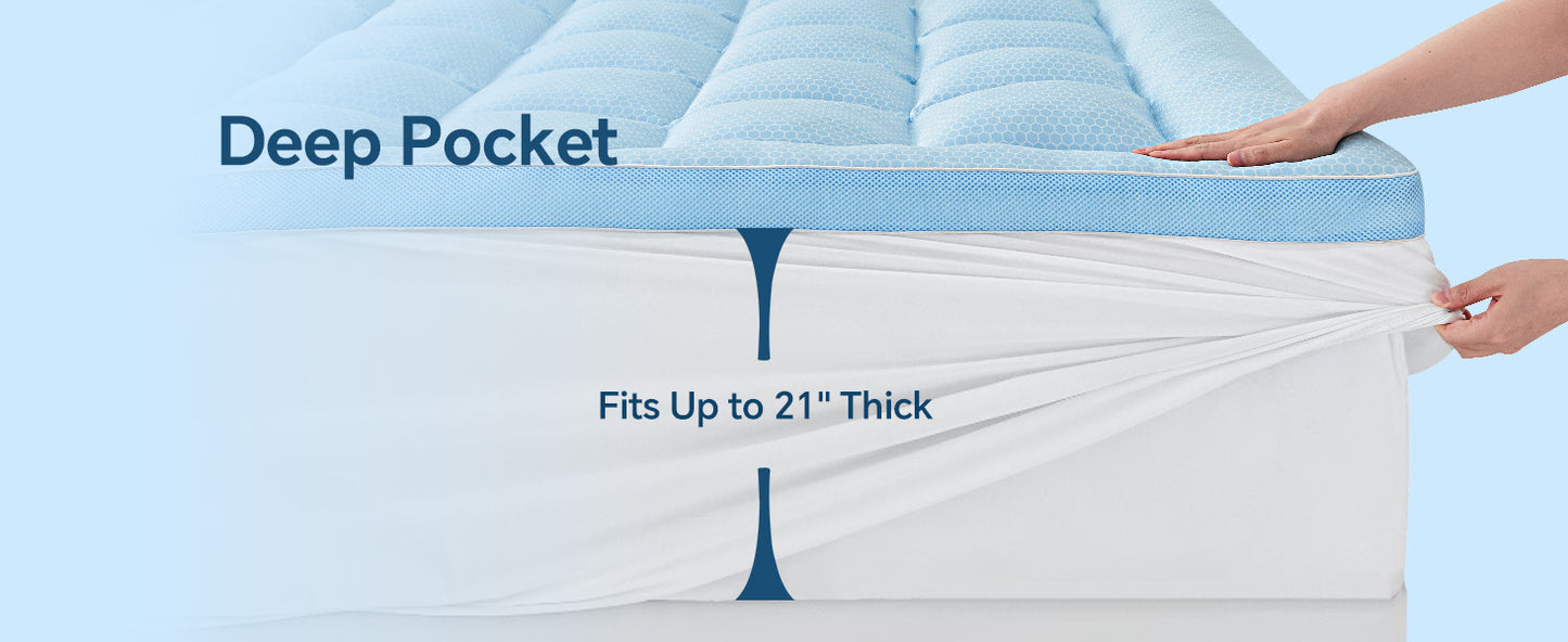 BEDELITE Pillow Top Mattress Topper for Back Pain Relief(1200GSM Down Alternative), Cooling Mattress Topper for Hot Sleepers, Extra Thick Quilted Mattress Pad Cover with 8"-21" Deep Pocket