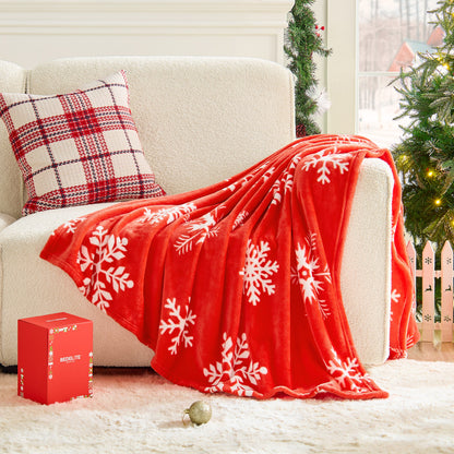 BEDELITE Christmas Throw Blanket– Cozy Holiday Blanket with Red Snowflake Design, Soft Lightweight Fleece Christmas Blanket for Couch & Bed, Festive Home Décor & Gift