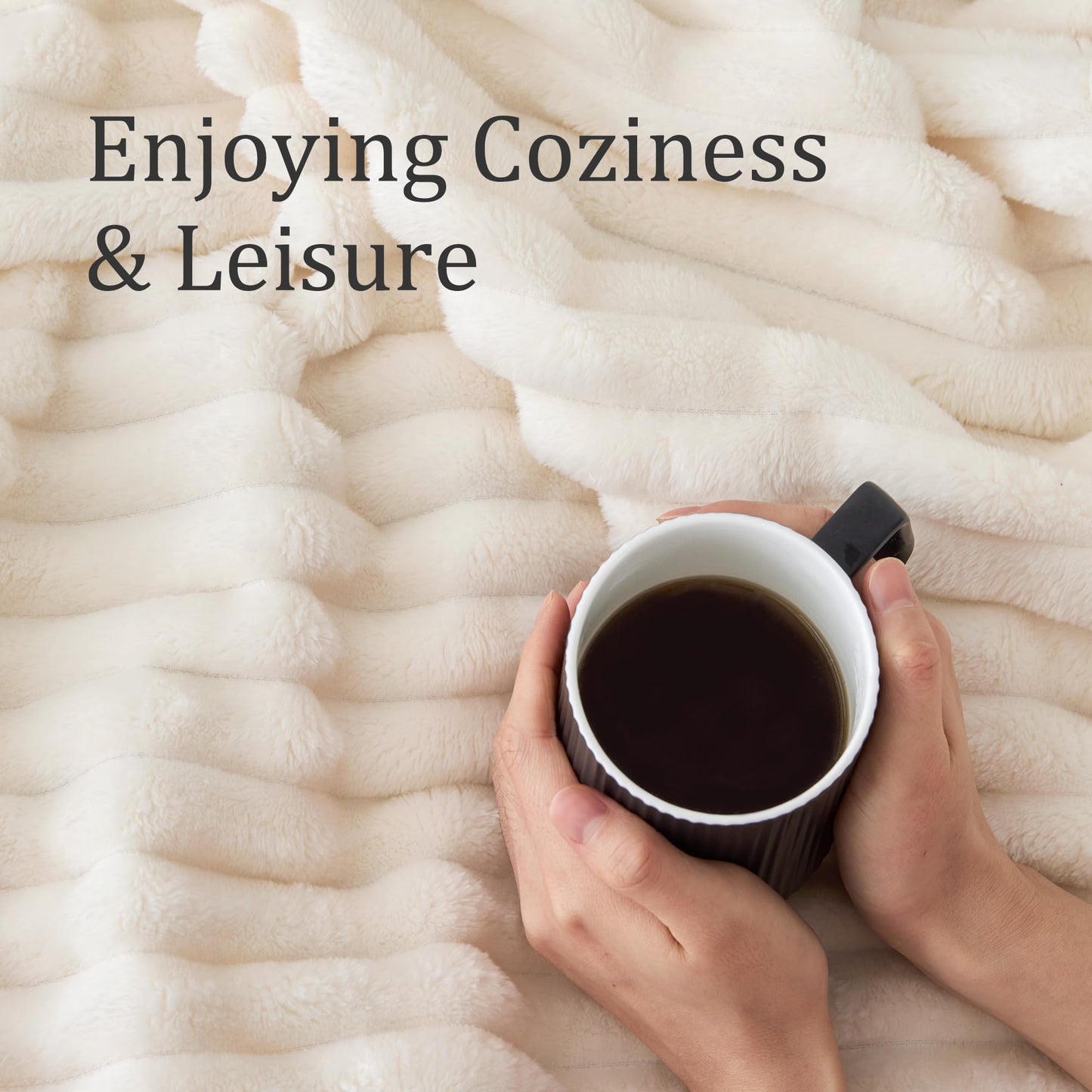 BEDELITE Fleece Throw Blanket for Couch - 300GSM Soft & Warm Fluffy Cream White Blanket, Decorative and Giftable Striped Blankets for Women, Men, 50"x60"