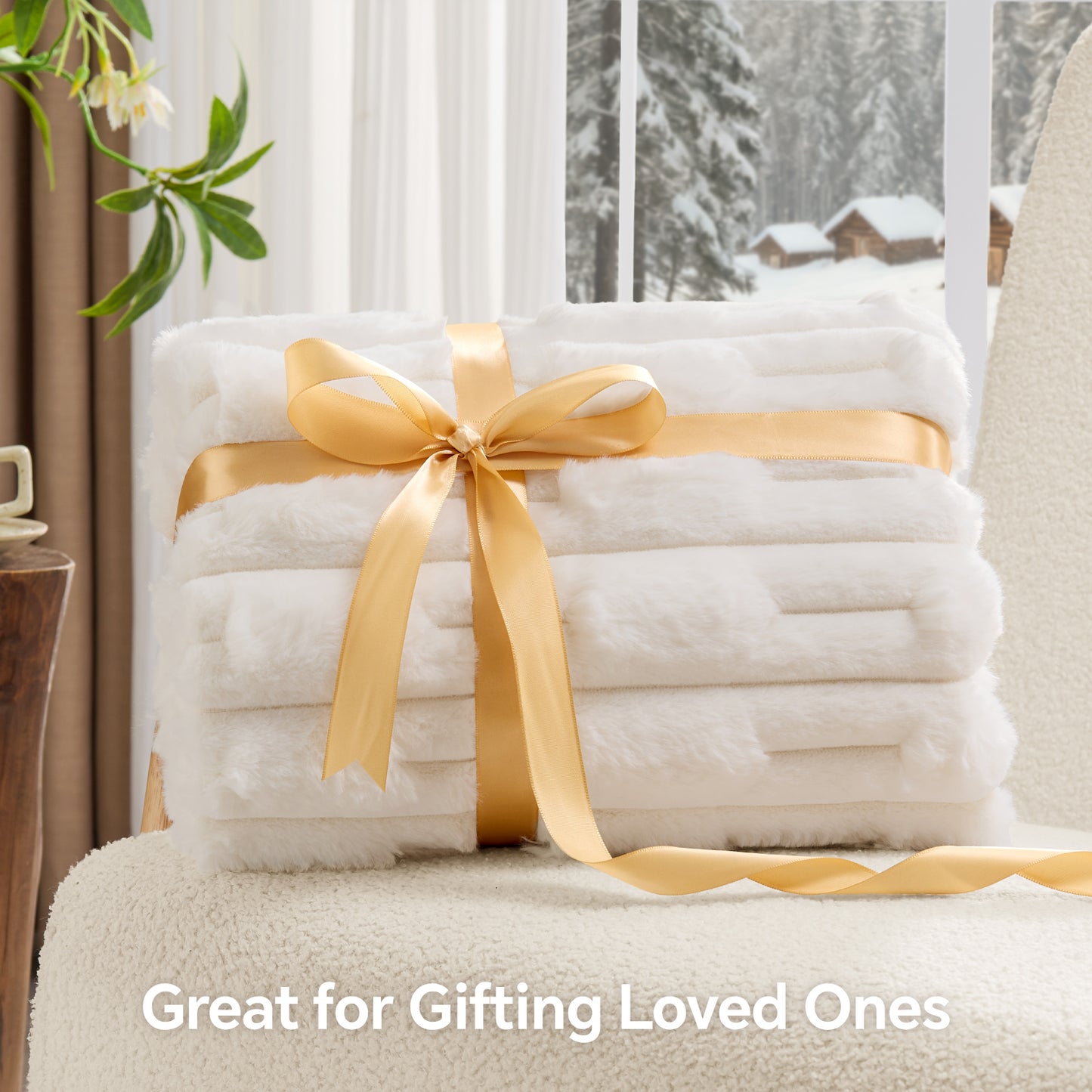 BEDELITE Faux Fur Throw Blanket for Couch - Super Soft & Warm Plush Striped Blanket for Sofa and Room Decor, Luxury Cozy Plush Fluffy Winter Blanket Gifts for Women Men Mom Dad