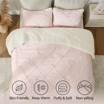 BEDELITE Pintuck Fluffy Comforter Set - Super Soft Sherpa Comforter , Luxury Warm Bedding Set for Winter, Fuzzy Bed Set