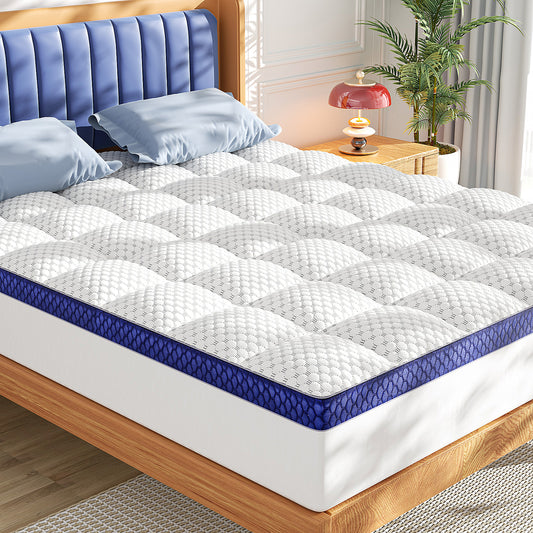 BEDELITE King Mattress Topper 3 Inch Thick Mattress Pad, Plush Pillow Top Bed Cover with Elastic Deep Pockets Up to 6-24 Inch, Shredded Memory Foam Filling