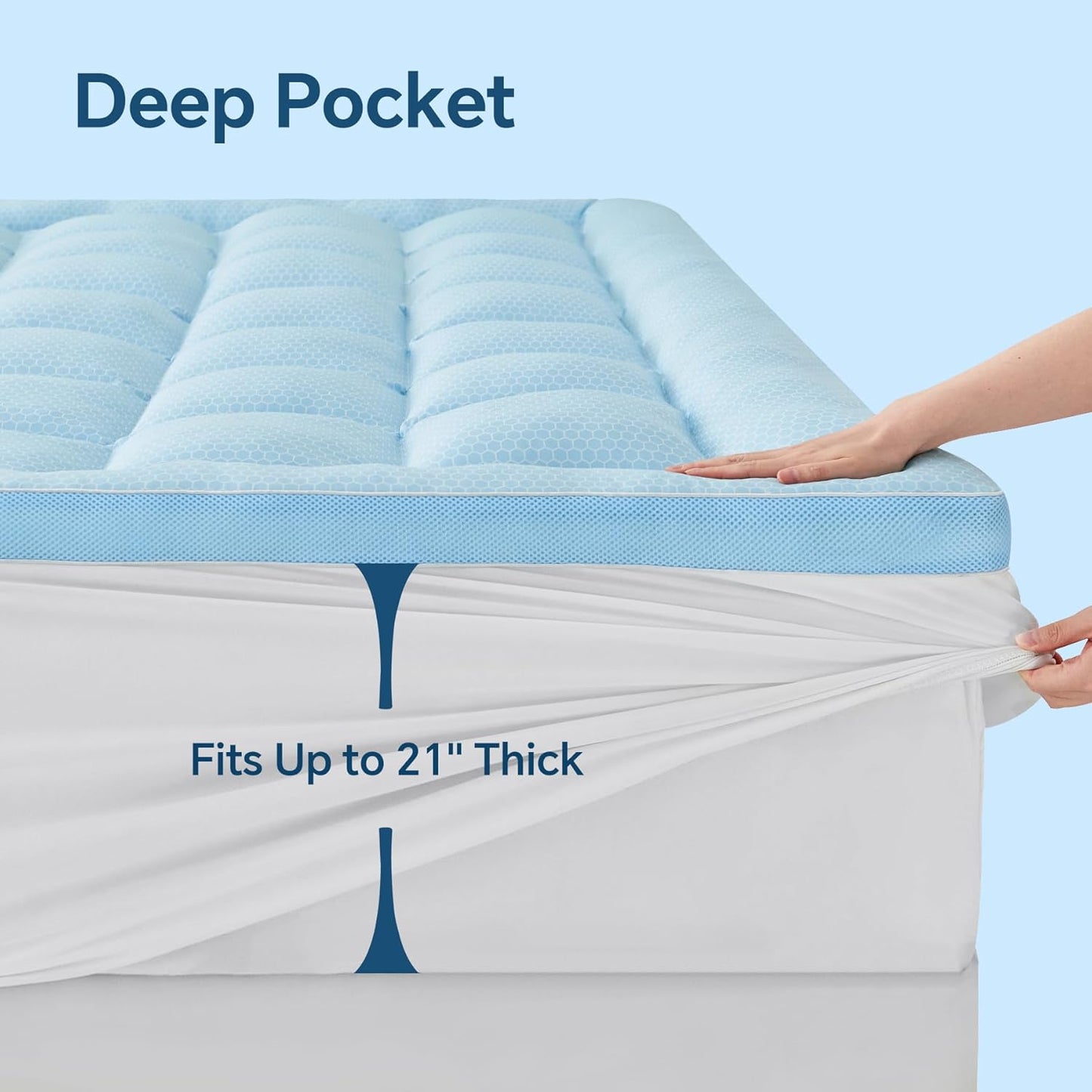 BEDELITE Pillow Top Mattress Topper for Back Pain Relief(1200GSM Down Alternative), Cooling Mattress Topper for Hot Sleepers, Extra Thick Quilted Mattress Pad Cover with 8"-21" Deep Pocket