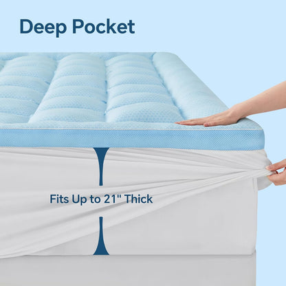 BEDELITE Pillow Top Mattress Topper for Back Pain Relief(1200GSM Down Alternative), Cooling Mattress Topper for Hot Sleepers, Extra Thick Quilted Mattress Pad Cover with 8"-21" Deep Pocket