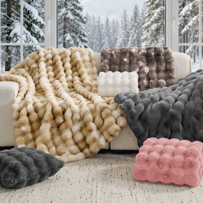 BEDELITE Faux Fur Throw Blanket, Soft Cozy Plush Bubble Blanket for Couch Sofa Bedroom Living Room Decor - 870GSM Thick Warm Fuzzy Fluffy Faux Rabbit Fur Blanket