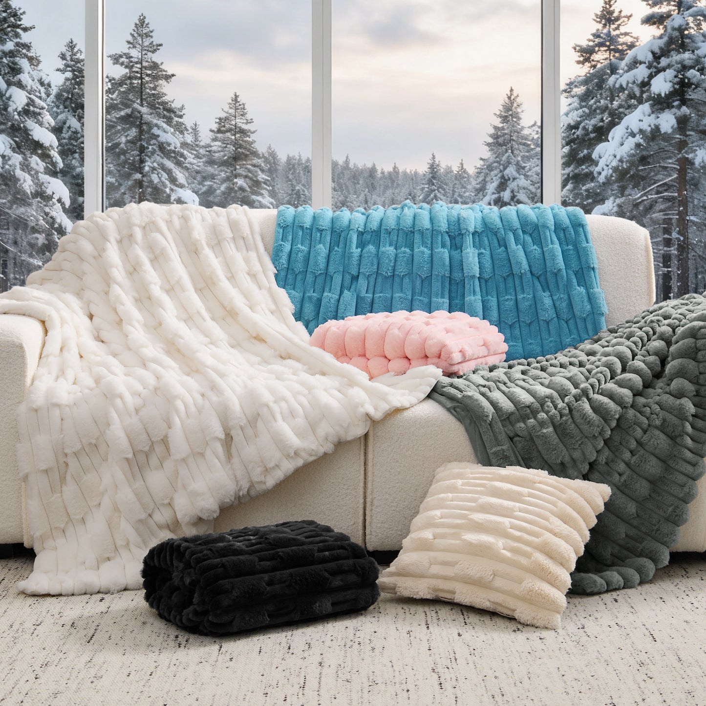 BEDELITE Faux Fur Throw Blanket for Couch - Super Soft & Warm Plush Striped Blanket for Sofa and Room Decor, Luxury Cozy Plush Fluffy Winter Blanket Gifts for Women Men Mom Dad