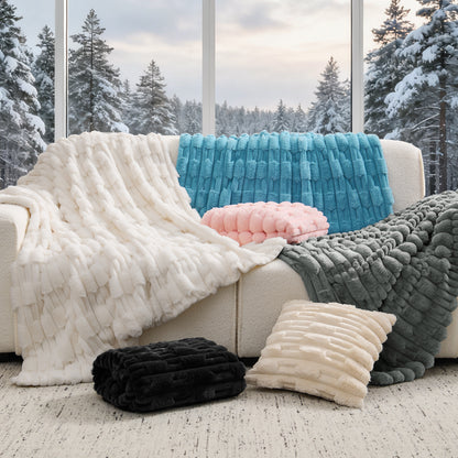 BEDELITE Faux Fur Throw Blanket for Couch - Super Soft & Warm Plush Striped Blanket for Sofa and Room Decor, Luxury Cozy Plush Fluffy Winter Blanket Gifts for Women Men Mom Dad