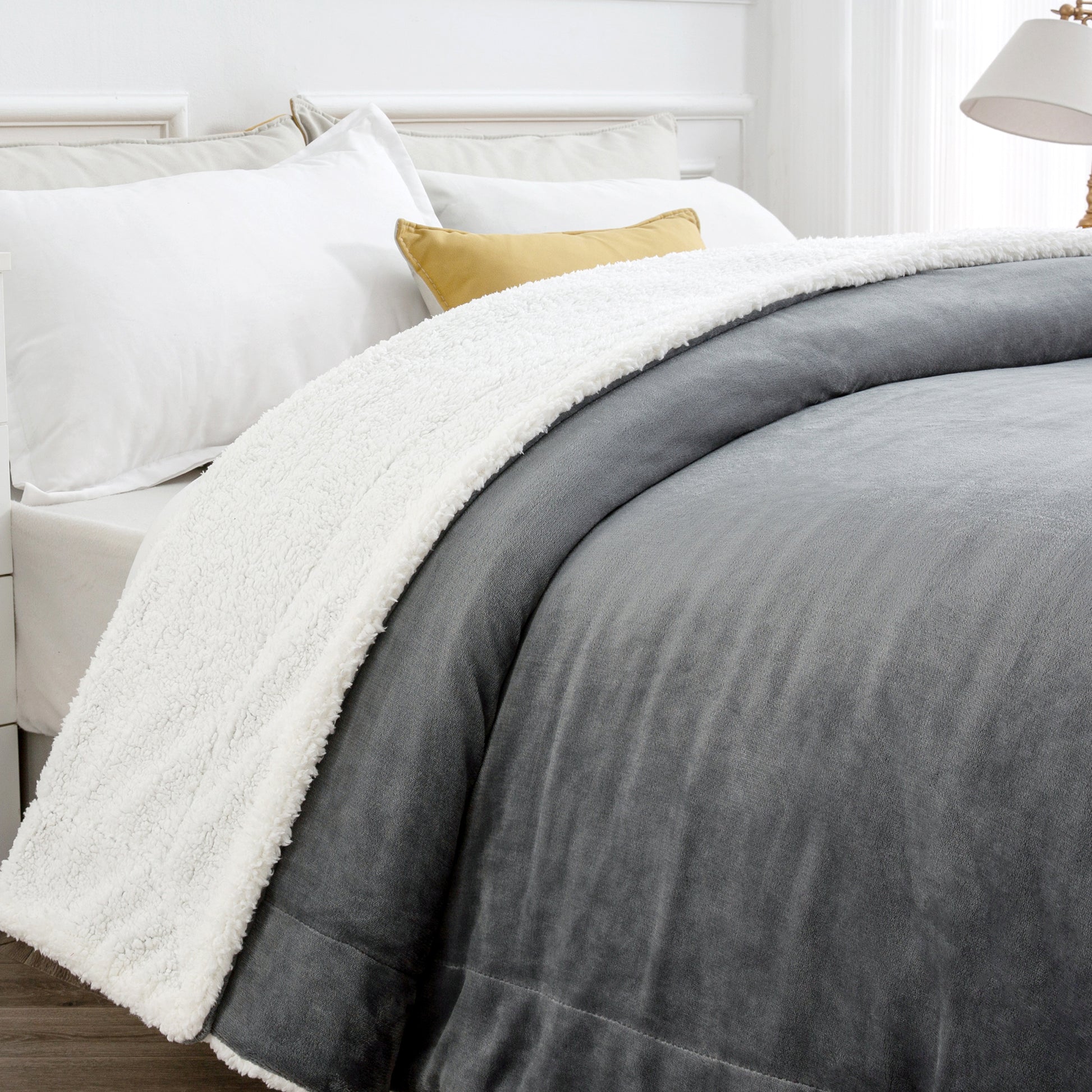 Grey Blankets Heavy Winter Quilts Sherpa Fleece Blankets Queen