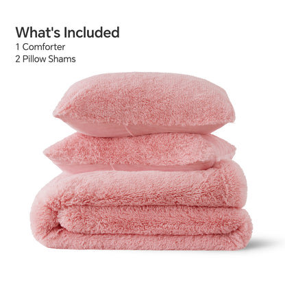 BEDELITE Fluffy Comforter Set Size, Fuzzy Faux Fur Comforter Bedding Set, 3Pieces Soft Warm Shaggy Bed Set (1 Comforter & 2 Pillowcases) as Gifts for Women