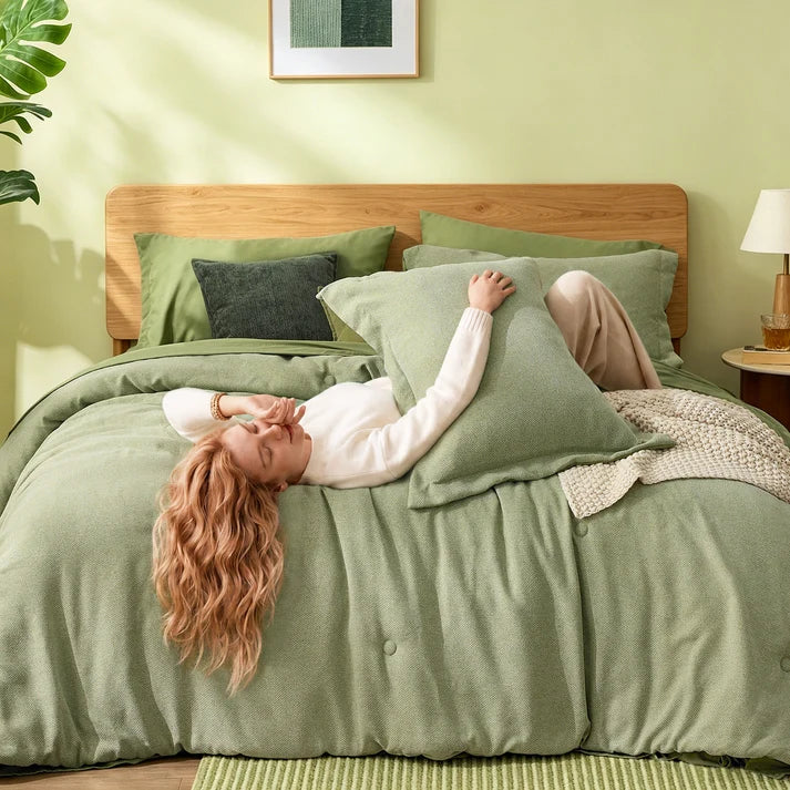 BEDELITE Comforter Set 7 Pieces Linen-Like Texture Bed in A Bag