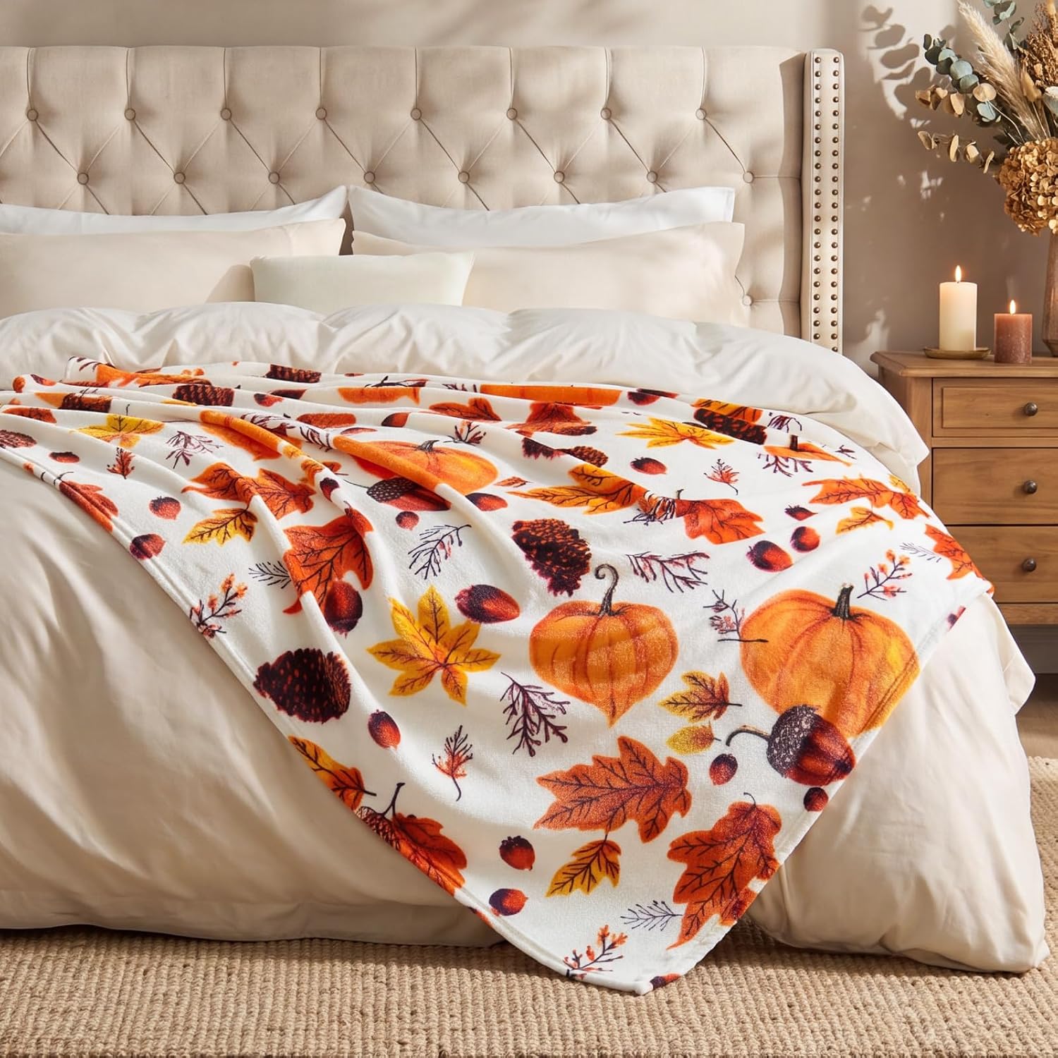 BEDELITE Fleece Throw Blanket Pumpkin Soft Plush