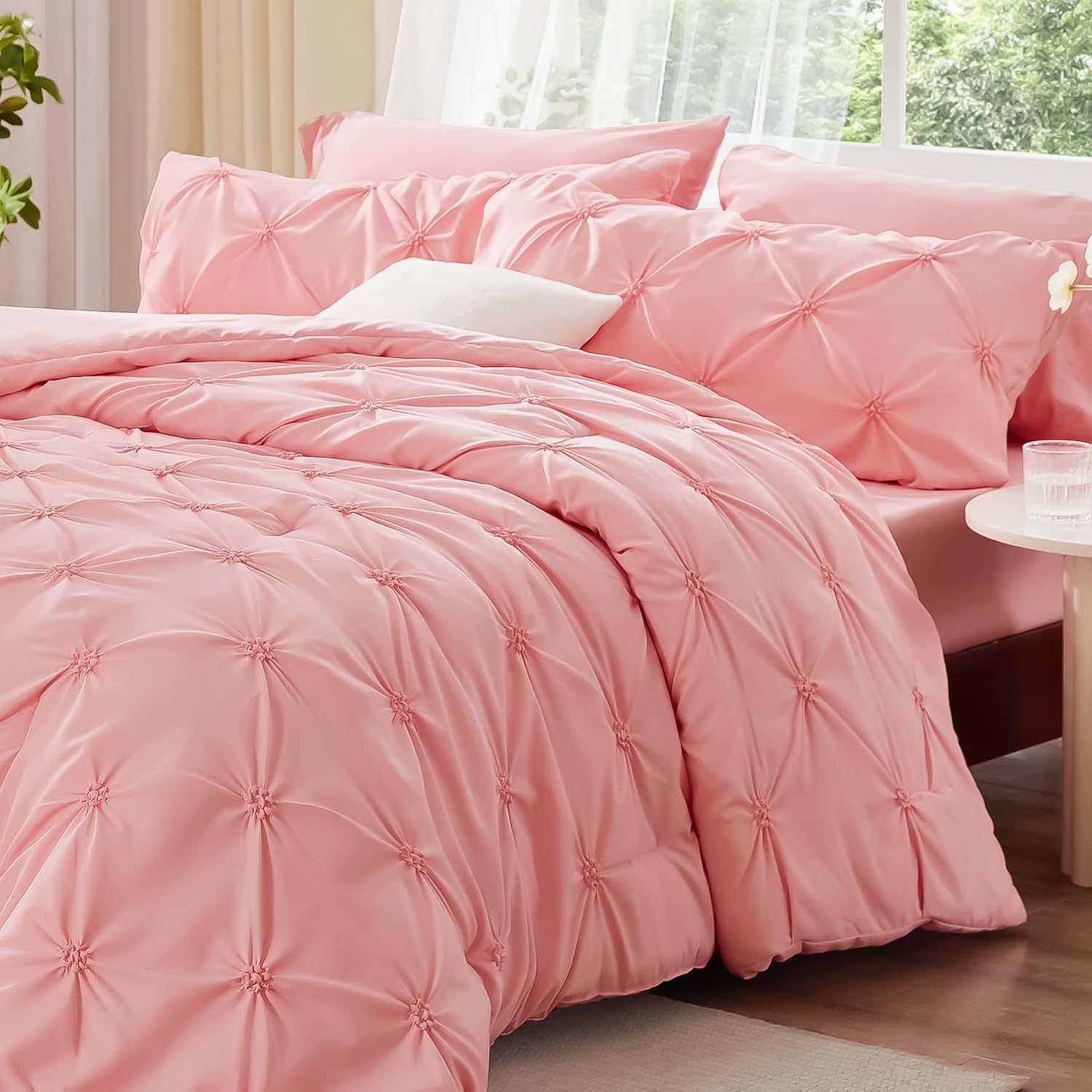 BEDELITE Boho Pintuck Pink Comforter Set