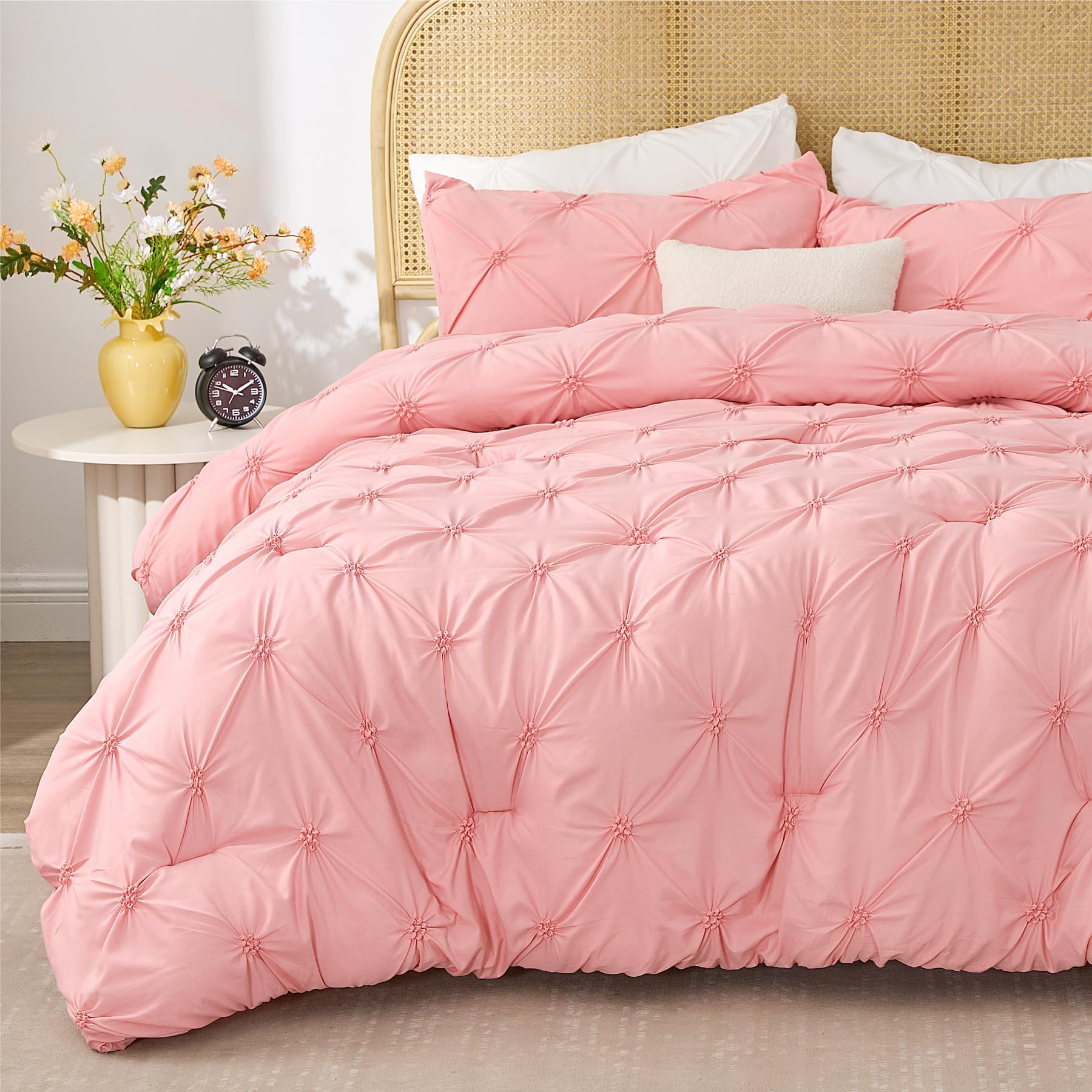 Boho Pintuck Bedding Comforter Sets Pink