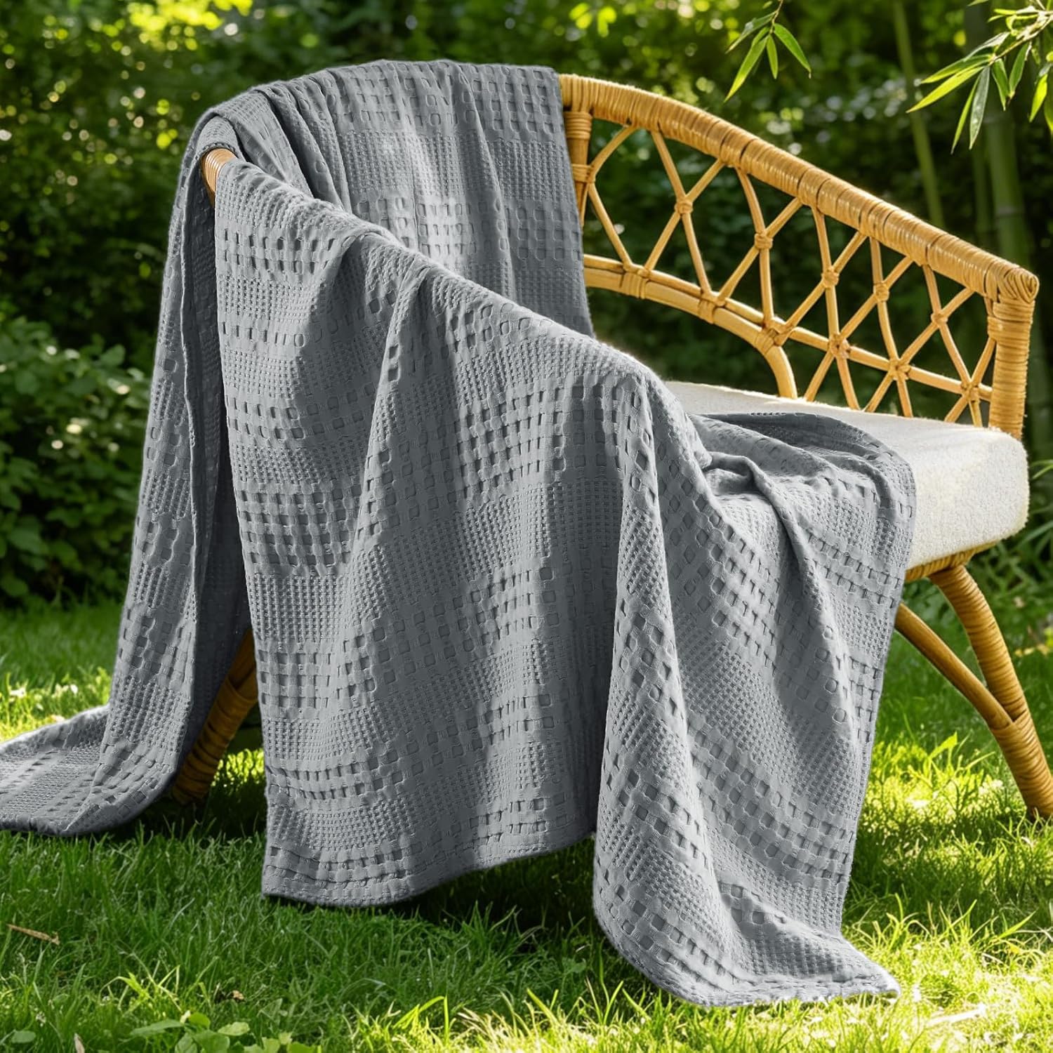 Cooling Cotton Waffle Blanket Grey