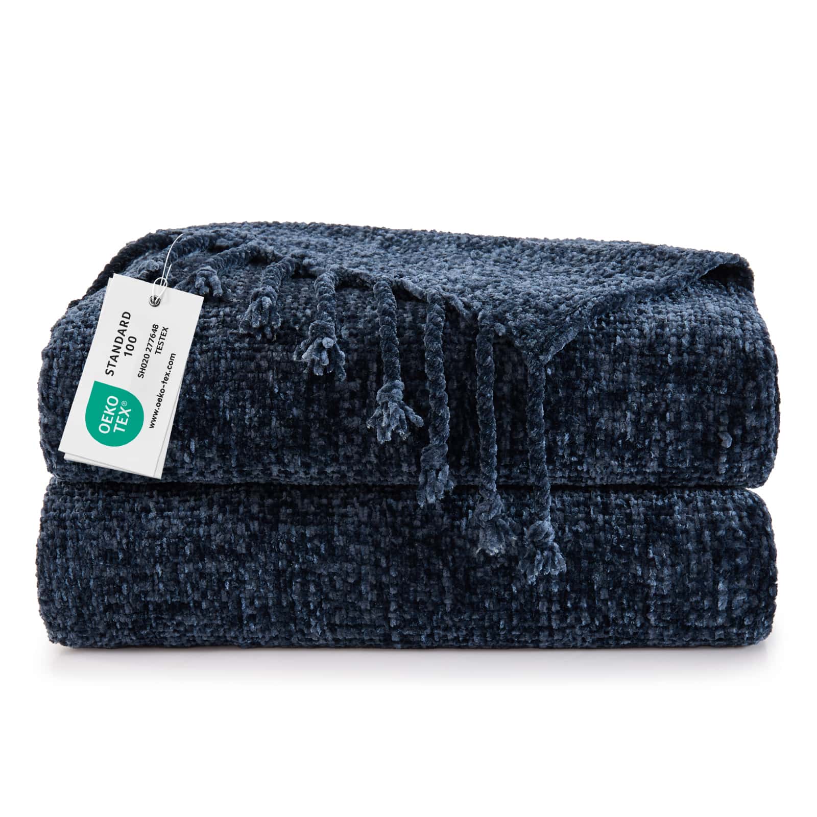 Cozy Soft Fuzzy Chenille Throw Blanket Navy Blue