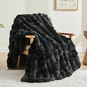 Decorative Tie-Dye Plush Bubble Blanket Black