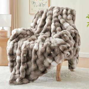 Decorative Tie-Dye Plush Bubble Blanket Taupe