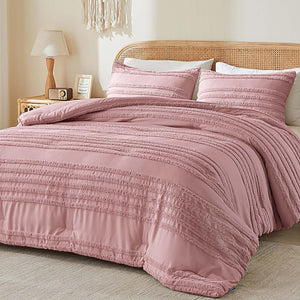 Dusty Pink Tufted Striped Bed Set