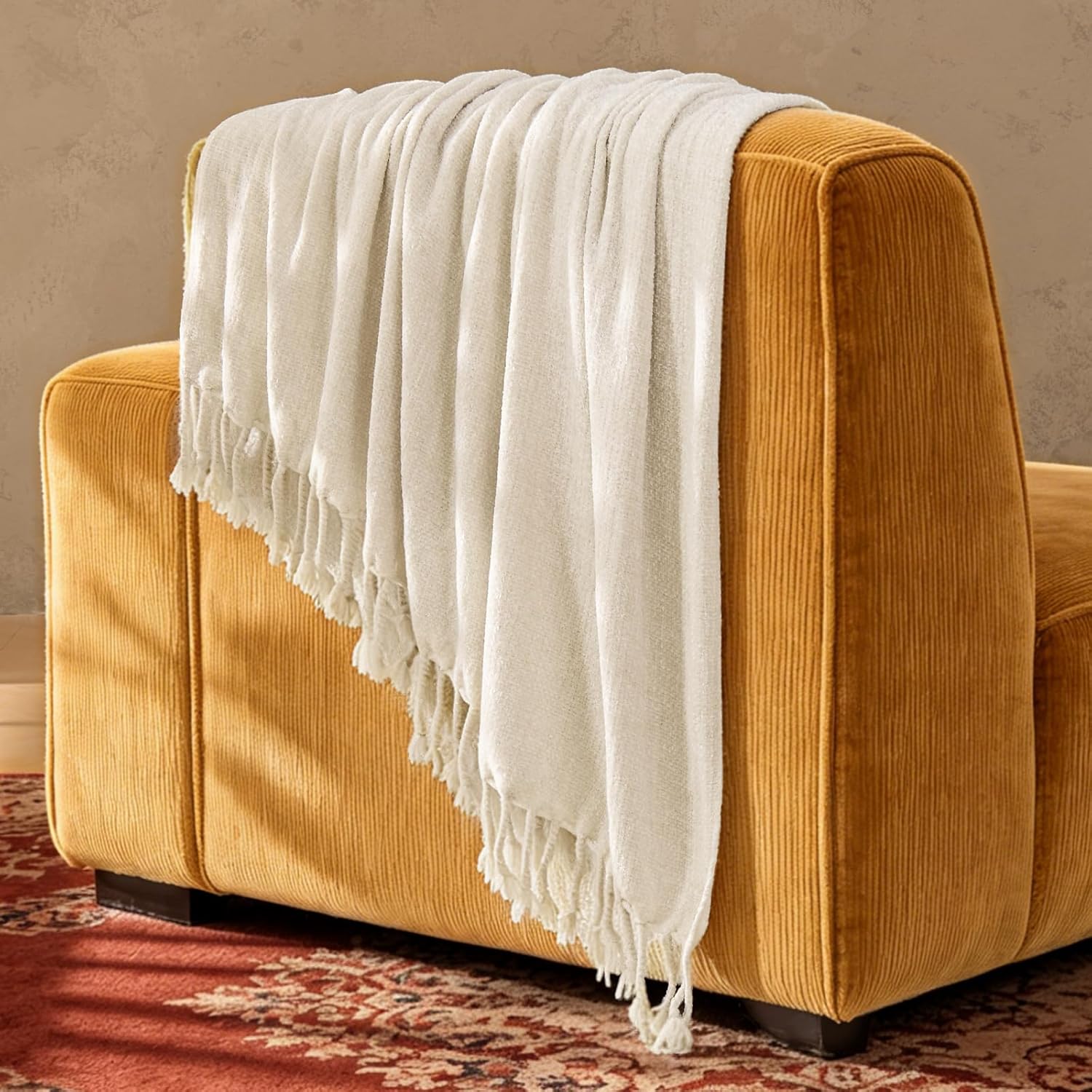 Farmhouse Boho Knit Throw Blanket Cream