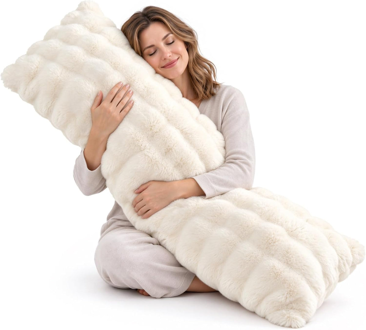 Faux Fur Body Pillow – 20"x54", Adjustable Fill