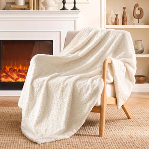 Faux fur throw blanket Cream for couch bed sofa