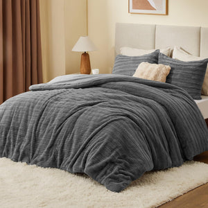 Fluffy Grey Faux Fur Bedding